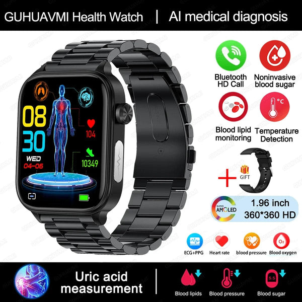 Planet Gates 2024 New ECG+PPG Uric Acid Non-Invasive Blood Glucose Smartwatch Men Bluetooth Call Heart Rate Blood Pressure Smart Watch Women