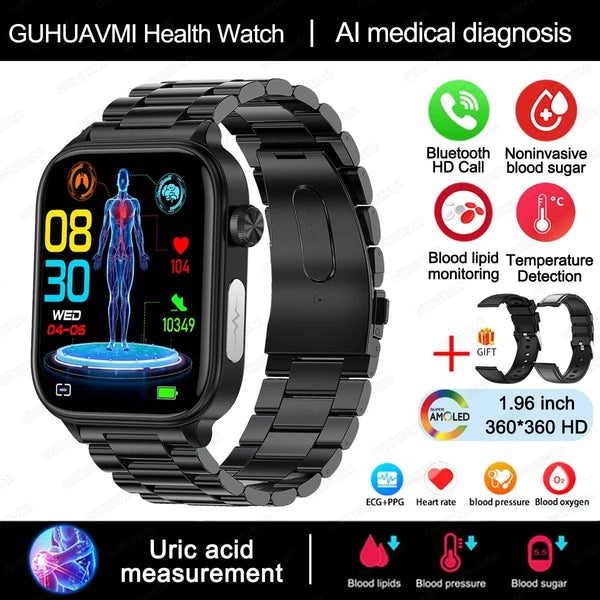 Planet Gates 2024 New ECG+PPG Uric Acid Non-Invasive Blood Glucose Smartwatch Men Bluetooth Call Heart Rate Blood Pressure Smart Watch Women