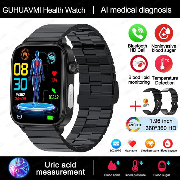 Planet Gates 2024 New ECG+PPG Uric Acid Non-Invasive Blood Glucose Smartwatch Men Bluetooth Call Heart Rate Blood Pressure Smart Watch Women