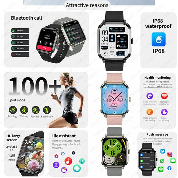 Planet Gates 2024 New For Huawei Xiaomi AMOLED Smart Watch Men Blood Sugar Bluetooth Call GPS Sport Tracker IP68 Waterproof Women Smartwatch