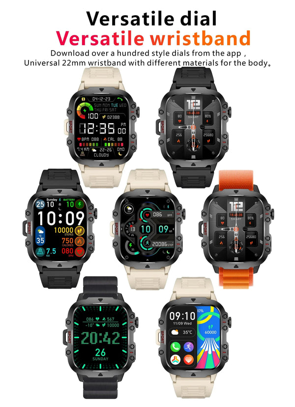 Planet Gates 2024 New For Xiaomi Military Smart Watch Men IP68 5ATM Outdoor Sports Fitness Tracker 24H Health Monitor 1.96 inch Smartwatches