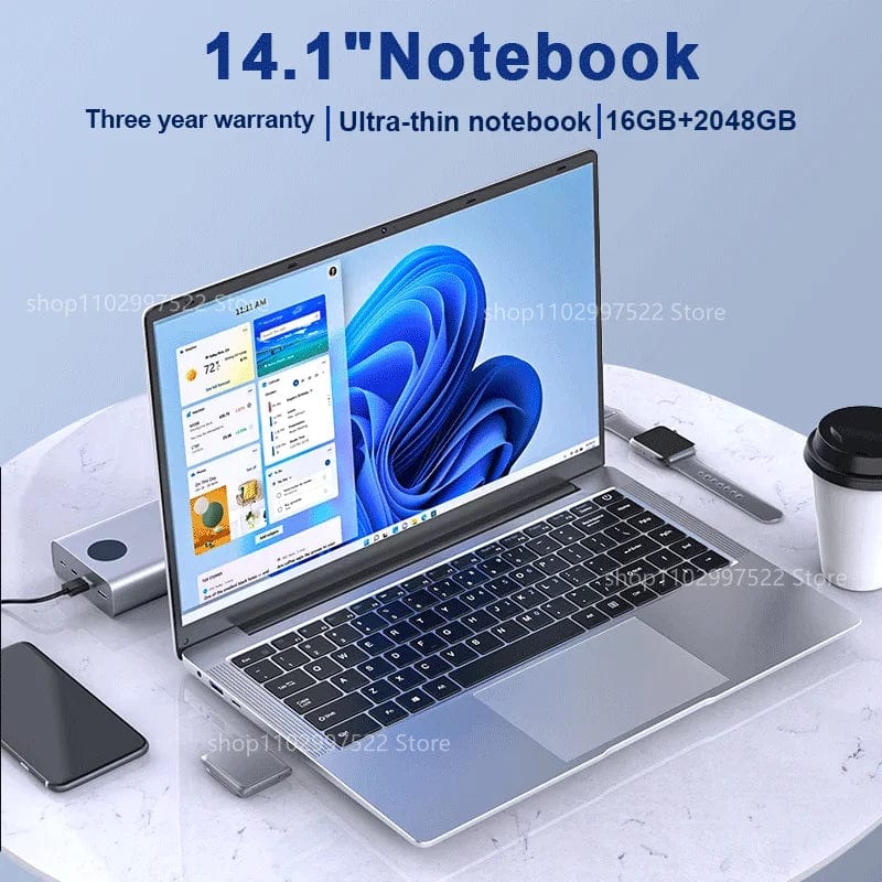 Planet Gates 2024 New Laptop Computer Windows 11 Pro Ultra Slim Notebook 14.1 Inch Intel Pentium N3700 16GB 1024GB Office Study PC Computer