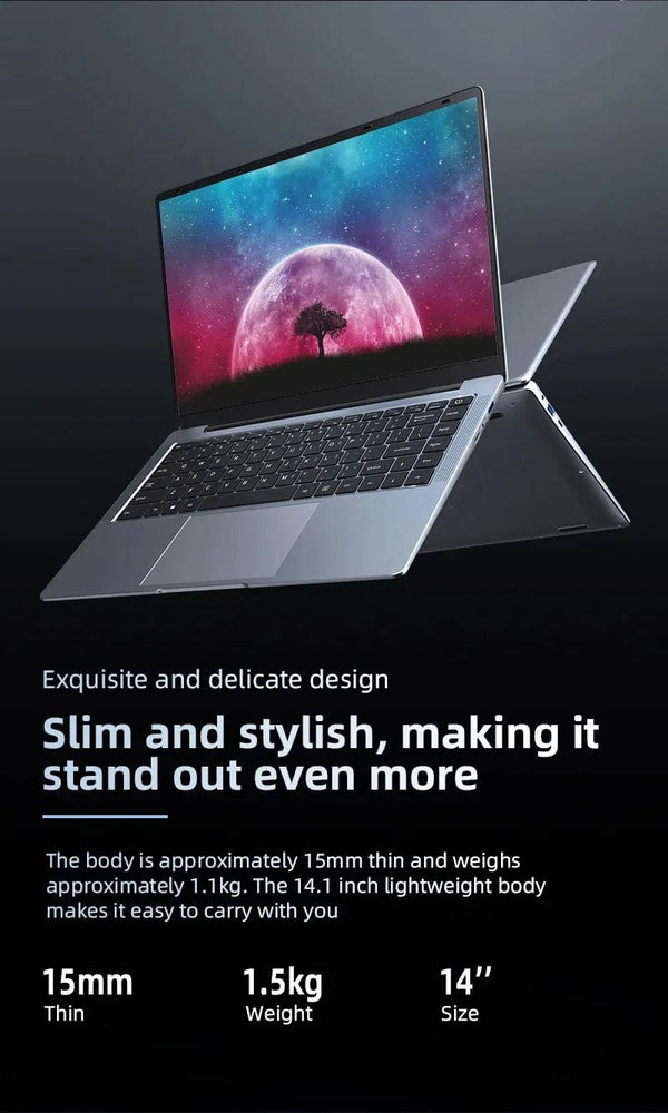 Planet Gates 2024 New Laptop Computer Windows 11 Pro Ultra Slim Notebook 14.1 Inch Intel Pentium N3700 16GB 1024GB Office Study PC Computer