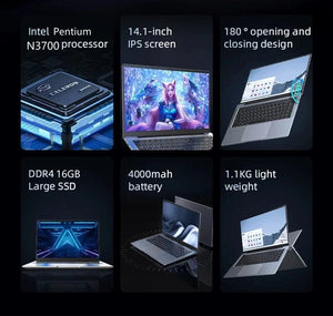 Planet Gates 2024 New Laptop Computer Windows 11 Pro Ultra Slim Notebook 14.1 Inch Intel Pentium N3700 16GB 1024GB Office Study PC Computer