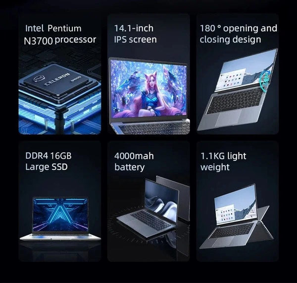 Planet Gates 2024 New Laptop Computer Windows 11 Pro Ultra Slim Notebook 14.1 Inch Intel Pentium N3700 16GB 1024GB Office Study PC Computer