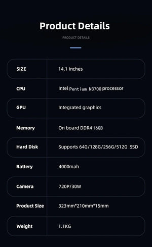 Planet Gates 2024 New Laptop Computer Windows 11 Pro Ultra Slim Notebook 14.1 Inch Intel Pentium N3700 16GB 1024GB Office Study PC Computer