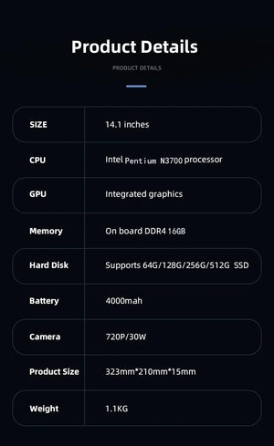 Planet Gates 2024 New Laptop Computer Windows 11 Pro Ultra Slim Notebook 14.1 Inch Intel Pentium N3700 16GB 1024GB Office Study PC Computer