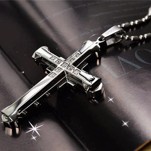 Planet Gates 2024 New Male Crystal Cross Jesus Pendant Gold/Black/Blue Color Zirconia   Necklace Stainless Steel Jewelry