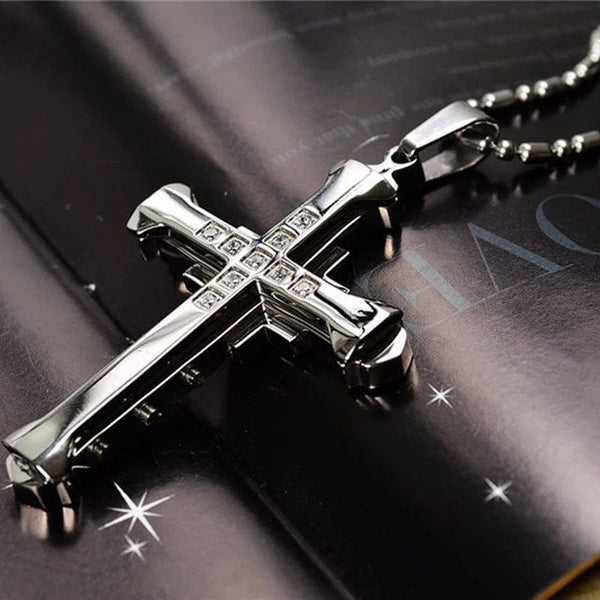 Planet Gates 2024 New Male Crystal Cross Jesus Pendant Gold/Black/Blue Color Zirconia   Necklace Stainless Steel Jewelry