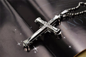 Planet Gates 2024 New Male Crystal Cross Jesus Pendant Gold/Black/Blue Color Zirconia   Necklace Stainless Steel Jewelry