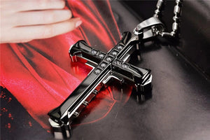 Planet Gates 2024 New Male Crystal Cross Jesus Pendant Gold/Black/Blue Color Zirconia   Necklace Stainless Steel Jewelry