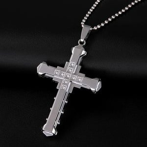 Planet Gates 2024 New Male Crystal Cross Jesus Pendant Gold/Black/Blue Color Zirconia   Necklace Stainless Steel Jewelry