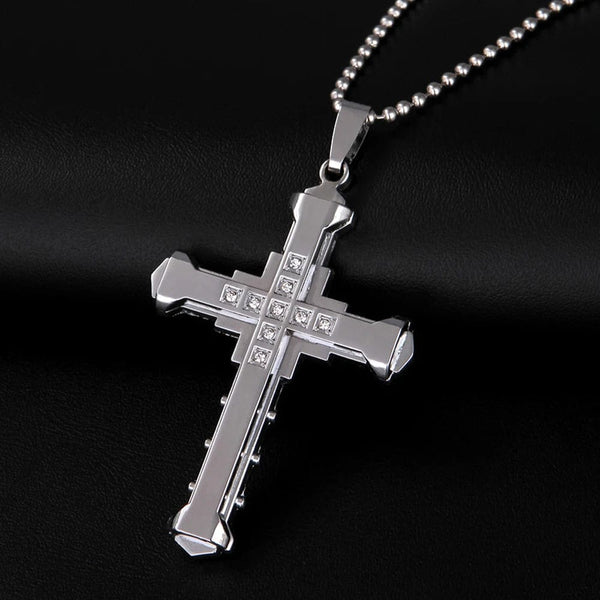Planet Gates 2024 New Male Crystal Cross Jesus Pendant Gold/Black/Blue Color Zirconia   Necklace Stainless Steel Jewelry