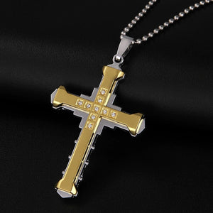 Planet Gates 2024 New Male Crystal Cross Jesus Pendant Gold/Black/Blue Color Zirconia   Necklace Stainless Steel Jewelry