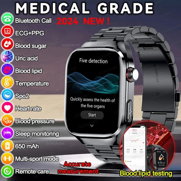 Planet Gates 2024 New Uric Acid Blood Fat Smartwatch ECG Blood Glucose Heart Rate Blood Pressure Health Monitoring Smart Watch For HUAWEI IOS