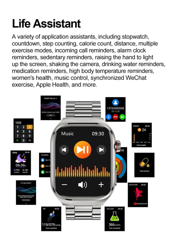 Planet Gates 2024 New Uric Acid Blood Fat Smartwatch ECG Blood Glucose Heart Rate Blood Pressure Health Monitoring Smart Watch For HUAWEI IOS