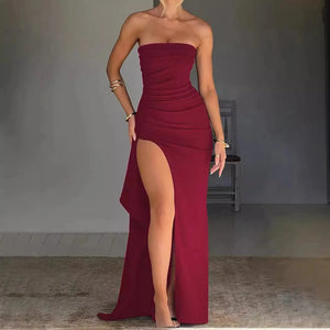 Planet Gates 2025 Strapless Backless High Split Maxi Dress for Women Black Off-shoulder Sleeveless Bodycon Club Party Long Dress New Clothes