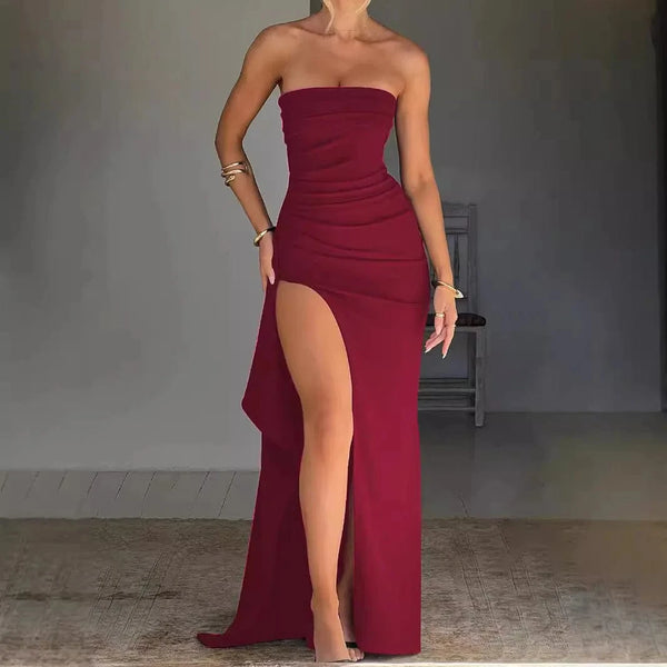 Planet Gates 2025 Strapless Backless High Split Maxi Dress for Women Black Off-shoulder Sleeveless Bodycon Club Party Long Dress New Clothes