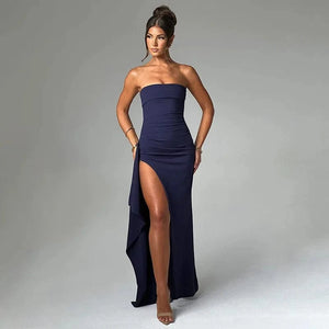 Planet Gates 2025 Strapless Backless High Split Maxi Dress for Women Black Off-shoulder Sleeveless Bodycon Club Party Long Dress New Clothes