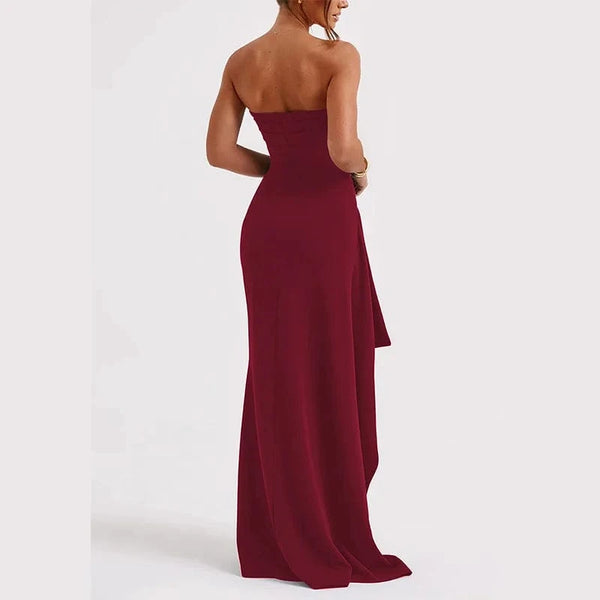 Planet Gates 2025 women Summer Slash Neck Strapless Party Evening Dress Casual Sleeveless High Slit Long Dress Elegant Backless Sexy Dress