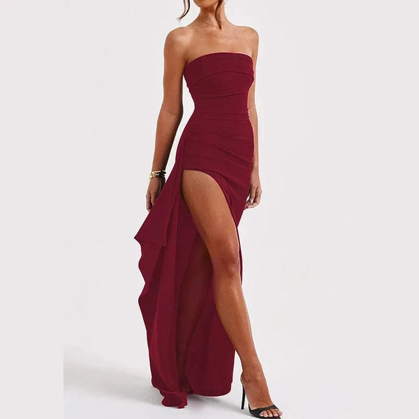 Planet Gates 2025 women Summer Slash Neck Strapless Party Evening Dress Casual Sleeveless High Slit Long Dress Elegant Backless Sexy Dress