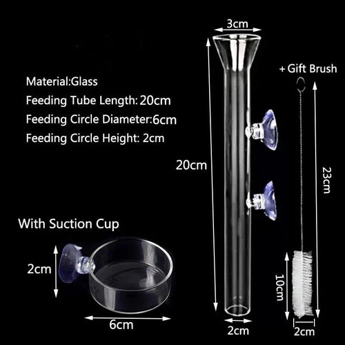 Planet Gates 20cm feeder set Thickened Glass Aquarium Feeder Tube Dish Transparent Fish Tank Shrimp Snail Food Feeder Bowl Aquarium Fish Feeding Accessories