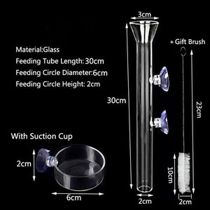 Planet Gates 20cm feeder set Thickened Glass Aquarium Feeder Tube Dish Transparent Fish Tank Shrimp Snail Food Feeder Bowl Aquarium Fish Feeding Accessories