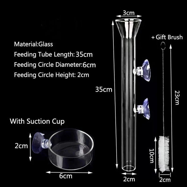 Planet Gates 20cm feeder set Thickened Glass Aquarium Feeder Tube Dish Transparent Fish Tank Shrimp Snail Food Feeder Bowl Aquarium Fish Feeding Accessories