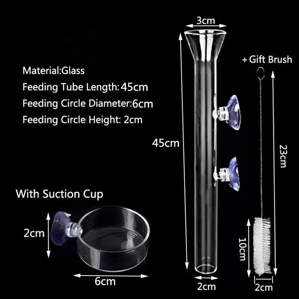 Planet Gates 20cm feeder set Thickened Glass Aquarium Feeder Tube Dish Transparent Fish Tank Shrimp Snail Food Feeder Bowl Aquarium Fish Feeding Accessories