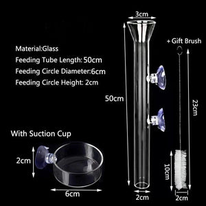 Planet Gates 20cm feeder set Thickened Glass Aquarium Feeder Tube Dish Transparent Fish Tank Shrimp Snail Food Feeder Bowl Aquarium Fish Feeding Accessories