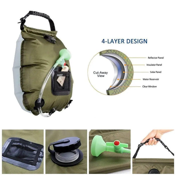 Planet Gates 20L Outdoor Bathing Bag Solar Hiking Camping Shower Bag Portable Heating Bathing Water Storage Bag Hose Switchable Shower Head