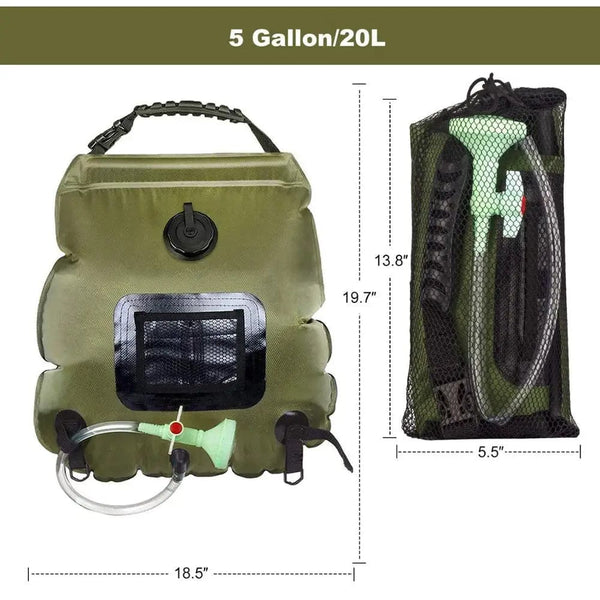 Planet Gates 20L Outdoor Bathing Bag Solar Hiking Camping Shower Bag Portable Heating Bathing Water Storage Bag Hose Switchable Shower Head
