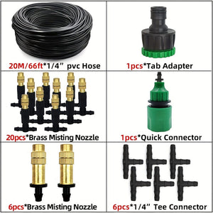 Planet Gates 20M 1 Pack, 5M-30M Outdoor Misting Cooling System Garden Irrigation Watering 1/4'' Brass Atomizer Nozzles 4/7mm Hose For Patio Greenhouse