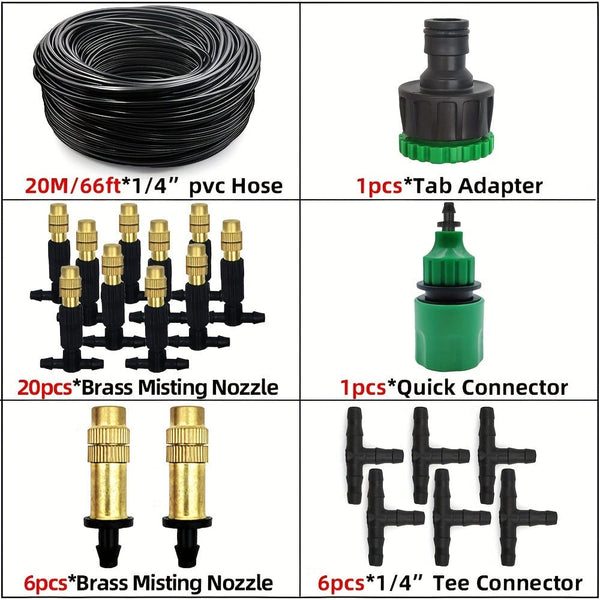Planet Gates 20M 1 Pack, 5M-30M Outdoor Misting Cooling System Garden Irrigation Watering 1/4'' Brass Atomizer Nozzles 4/7mm Hose For Patio Greenhouse