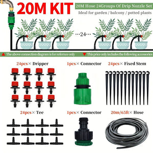 Planet Gates 20M Watering Kit 1pc Garden Irrigation Set DIY Greenhouse DIY Drip Irrigation System Automatic Watering Garden Hose Micro Drip Watering Kits With Adjustable Drippers, 15-30m