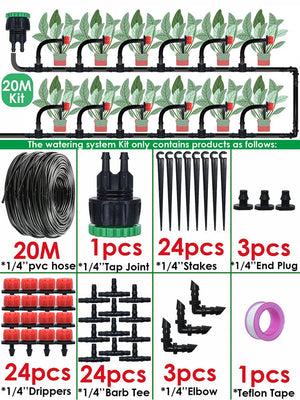 Planet Gates 20Meters-24Drippers KESLA Garden 1/4'' Drip Irrigation Kit Automatic Watering System Nozzles for Farmland Bonsai Plant Flower Vegetable Greenhouse