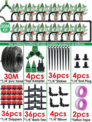 Planet Gates 20Meters-24Drippers KESLA Garden 1/4'' Drip Irrigation Kit Automatic Watering System Nozzles for Farmland Bonsai Plant Flower Vegetable Greenhouse