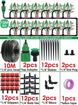 Planet Gates 20Meters-24Drippers KESLA Garden 1/4'' Drip Irrigation Kit Automatic Watering System Nozzles for Farmland Bonsai Plant Flower Vegetable Greenhouse