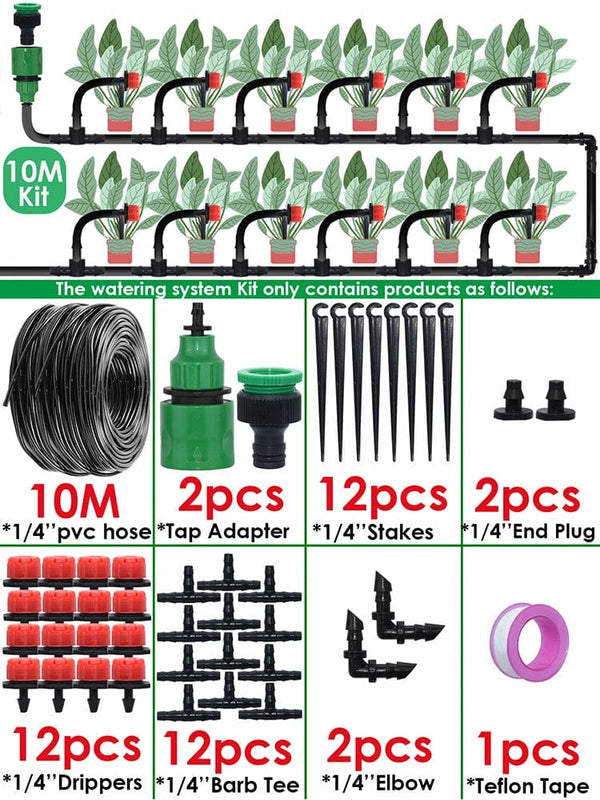 Planet Gates 20Meters-24Drippers KESLA Garden 1/4'' Drip Irrigation Kit Automatic Watering System Nozzles for Farmland Bonsai Plant Flower Vegetable Greenhouse