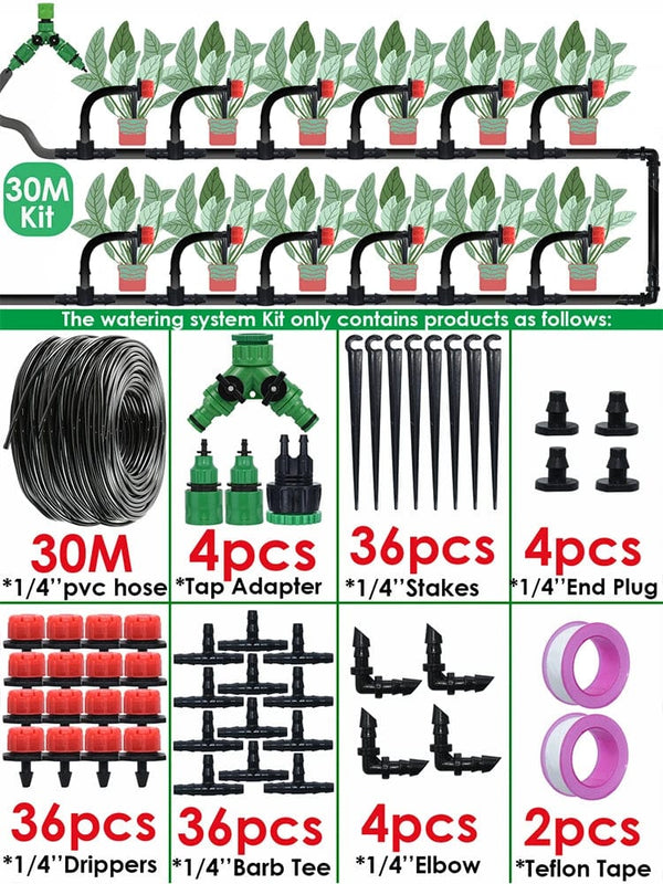 Planet Gates 20Meters-24Drippers KESLA Garden Drip Irrigation Automatic Watering System Kit 1/4'' Nozzles for Bonsai Pot Plant Lawn Flower Vegetable Greenhouse