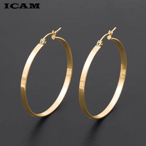 Planet Gates 20mm / black ICAM Fashion New 1 PairsGold Silver Small Big Circle Stainless Steel Hoop Earrings for Women Steampunk Round Earring