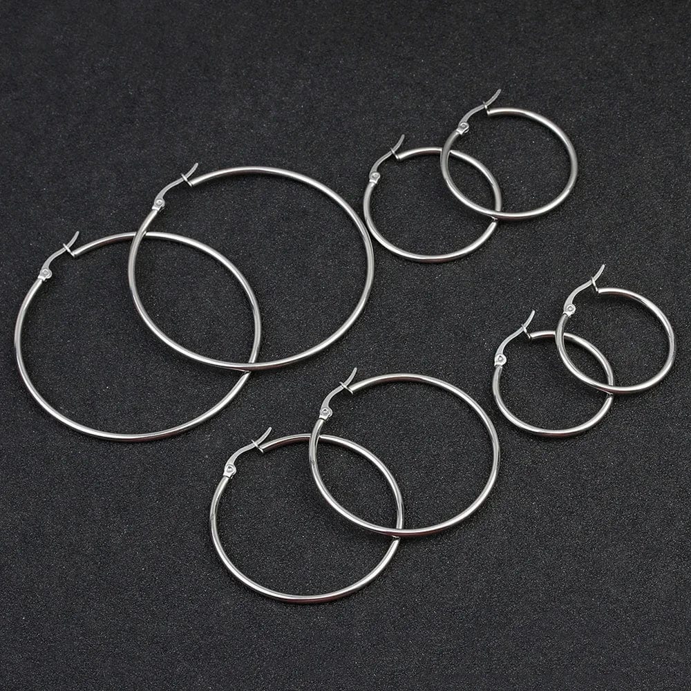 Planet Gates 20mm / Black Small Big Circle Women Hoop Earrings Exaggerated Hoop Ear Loop Smooth Ring Round Earring Stainless Steel Jewelry Wholesale