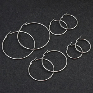 Planet Gates 20mm / Black Small Big Circle Women Hoop Earrings Exaggerated Hoop Ear Loop Smooth Ring Round Earring Stainless Steel Jewelry Wholesale