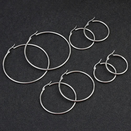 Planet Gates 20mm / Black Small Big Circle Women Hoop Earrings Exaggerated Hoop Ear Loop Smooth Ring Round Earring Stainless Steel Jewelry Wholesale