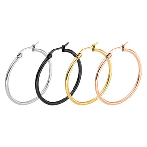 Planet Gates 20mm / Black Small Big Circle Women Hoop Earrings Exaggerated Hoop Ear Loop Smooth Ring Round Earring Stainless Steel Jewelry Wholesale