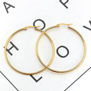 Planet Gates 20mm / Black Small Big Circle Women Hoop Earrings Exaggerated Hoop Ear Loop Smooth Ring Round Earring Stainless Steel Jewelry Wholesale