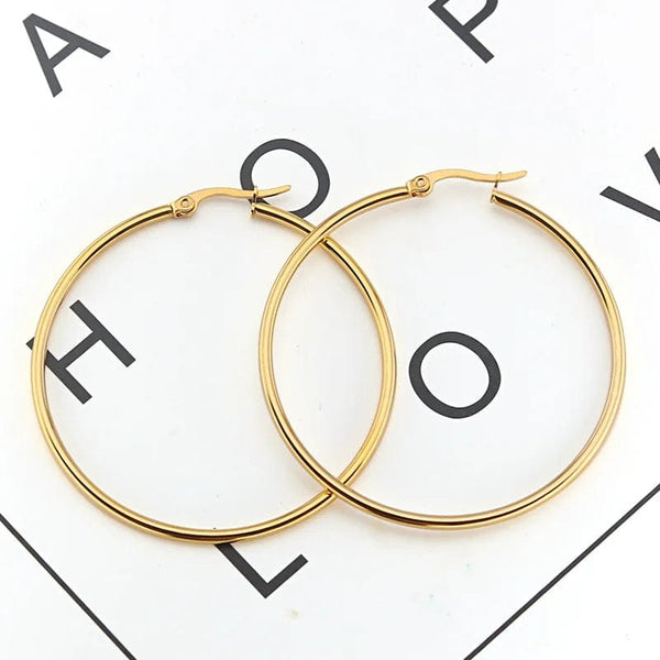Planet Gates 20mm / Black Small Big Circle Women Hoop Earrings Exaggerated Hoop Ear Loop Smooth Ring Round Earring Stainless Steel Jewelry Wholesale
