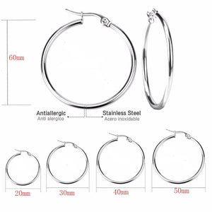 Planet Gates 20mm / Black Small Big Circle Women Hoop Earrings Exaggerated Hoop Ear Loop Smooth Ring Round Earring Stainless Steel Jewelry Wholesale