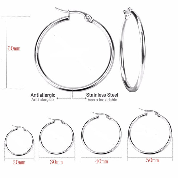 Planet Gates 20mm / Black Small Big Circle Women Hoop Earrings Exaggerated Hoop Ear Loop Smooth Ring Round Earring Stainless Steel Jewelry Wholesale