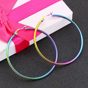 Planet Gates 20mm / Black Small Big Circle Women Hoop Earrings Exaggerated Hoop Ear Loop Smooth Ring Round Earring Stainless Steel Jewelry Wholesale